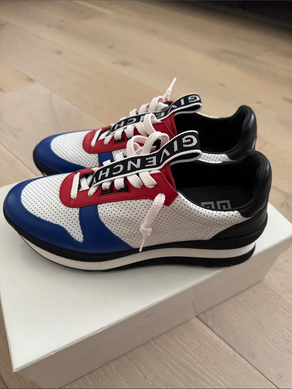 Givenchy TR3 Runner White Blue Red Perforated Leather Men's Sneakers